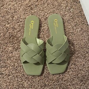 Green Woven Slide Sandals